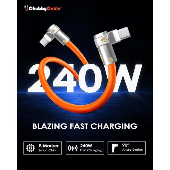 chubbycable FlexElbow Pro 90 Degree 100W Fast Charging 9.8 Ft Right Angle USB-C - Picture 6 of 9